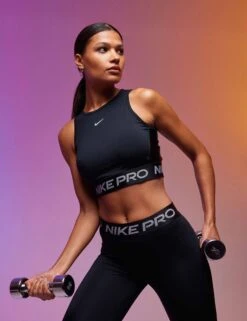 Nike Pro Dri-FIT Cropped Tank Top - Black/Metallic Silver -The Sports Edit Store 311023 TSE EDITORIAL 0683
