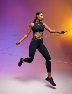 Nike Pro Dri-FIT Cropped Tank Top - Black/Metallic Silver -The Sports Edit Store 311023 TSE EDITORIAL 0717