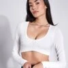 Ribbed Define Long Sleeve Bra - Ivory -The Sports Edit Store Alo Yoga RIBBED DEFINE LONG SLEEVE BRA W3720R IVORY 0001