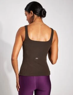 Ribbed Minimalist Tank - Espresso -The Sports Edit Store Alo Yoga RIBBED MINIMALIST TANK W9635R ESPRESSO 0029