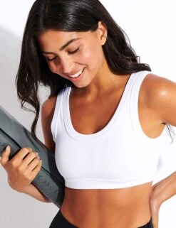 White Ribbed Performance Wellness Bra - Medium Support Sports Top