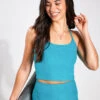 Beyond Yoga Spacedye Slim Racerback Cropped Tank - Peacock Blue Heather -The Sports Edit Store Beyond Yoga Spacedye Slim Racerback Cropped Tank SD4382 Peacock Blue Heather 0023