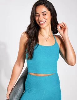 Beyond Yoga Spacedye Slim Racerback Cropped Tank - Peacock Blue Heather