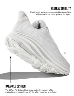 Hoka Clifton 9 Road Running Shoes - White/White -The Sports Edit Store Clifton9