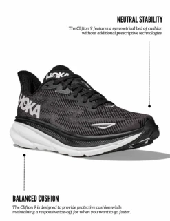 Hoka Clifton 9 Road Running Shoes - Black/White -The Sports Edit Store Clifton9Op2