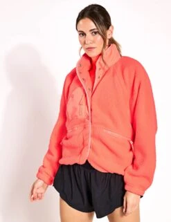 Hit The Slopes Fleece Jacket - Neon Coral