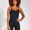 Barre Unitard - Black -The Sports Edit Store GIRLFRIEND V NECK BARRE UNITARD 6037 JB BLACK 0023