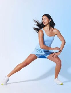 Bianca One Shoulder Dress - Cerulean -The Sports Edit Store Girlfriend Collective BIANCA DRESS ONE SHOULDER 6080 CER CERULEAN 0006