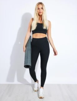Girlfriend Collective Black Rib High-Rise Legging - Sustainable Performance -The Sports Edit Store Girlfriend Collective COMPRESSIVE RIB HIGH RISE LEGGING Long 4034 JB BLACK 0006