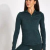 ReSet Mock Neck Half Zip - Moss Heather -The Sports Edit Store Girlfriend Collective RESET LONG SLEEVE MOCK NECK HALF ZIP 3054 HGG MOSS HEATHER 0005
