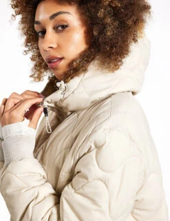 Quilted Half Zip Hooded Puffer Jacket - Beige -The Sports Edit Store Goodmove QUILTED POP OVER JACKET 5336A B BEIGE 0020