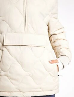 Quilted Half Zip Hooded Puffer Jacket - Beige -The Sports Edit Store Goodmove QUILTED POP OVER JACKET 5336A B BEIGE 0024