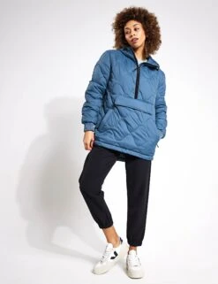 Quilted Half Zip Hooded Puffer Jacket - Dark Airforce -The Sports Edit Store Goodmove QUILTED POP OVER JACKET 5336A DA DARK AIRFORCE 0009