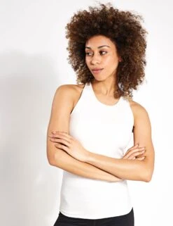 Scoop Neck Cross Back Fitted Yoga Vest Top - Ivory -The Sports Edit Store Goodmove Yoga cross back vest 5989 IVO Ivory 0007