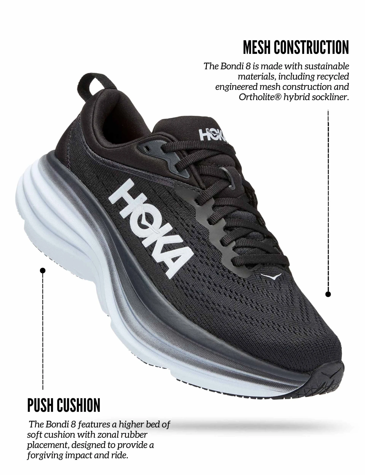 Hoka Bondi 8 Road Running Shoes - Black/White 5 Hoka Bondi 8 Road Running Shoes - Black/White - Image 3