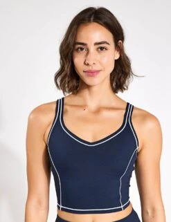 Amara Longline Sports Bra - Navy Blue/White Medium Support