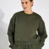 Becca Olivine Cropped Crewneck Sweater - Women's Athleisure -The Sports Edit Store Lilybod Becca Cropped Fleece Crew LT66 OLV Olivine 0005