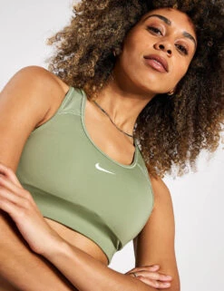 Nike Swoosh Sports Bra - Oil Green/White -The Sports Edit Store NIKE W NK DF SWSH 1PP BRA BV3636 386 OIL GREEN WHITE 0004