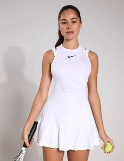 NikeCourt Slam Dri-FIT Tennis Dress - White/Black -The Sports Edit Store Nike NikeCourt Slam Dri FIT Tennis Dress White Black FD5659 100 XS 40011