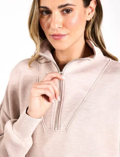 Varley Hawley Half Zip Sweat - Taupe Marl -The Sports Edit Store Varley Hawley Half Zip Sweat Taupe Marl VAR01461 TAUPMS 0030