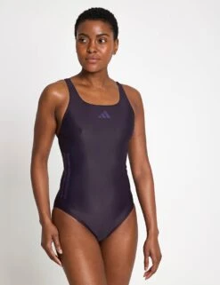 ADIDAS 3-Stripes C-Back Swimsuit - Aurora Black/Aurora Plum