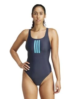 ADIDAS 3-Stripes V-Back Swimsuit - Legend Ink/Lucid Cyan