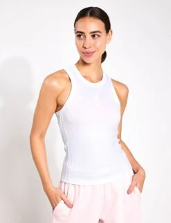 ADIDAS All Gym Seasonal Rib Tight Fit Tonal 3-Stripes Tank Top - White