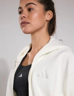ADIDAS ALL SZN Fleece Full-Zip Hoodie - Off White -The Sports Edit Store adidas ALL SZN Fleece Full Zip Hoodie Off White JD4689S 0037