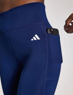 ADIDAS Optime Essentials Stash Pocket Full-Length Leggings - Dark Blue/White -The Sports Edit Store adidas Optime Essentials Stash Pocket Full Length Leggings Dark Blue White JI5514S 0003