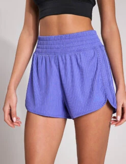 ADIDAS Pacer All Gym Seasonal Rib High Waisted Tonal 3-Stripes Shorts - Semi Cobalt Blue