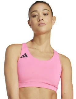 ADIDAS Adizero Essentials Run Medium Support Bra - Lucid Pink -The Sports Edit Store adidas adizero essentials run medium support bra pink ji8005 3