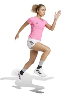 ADIDAS Adizero Essentials Running T-Shirt - Lucid Pink -The Sports Edit Store adidas adizero essentials running t shirt pink jf3497 3