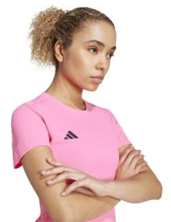 ADIDAS Adizero Essentials Running T-Shirt - Lucid Pink -The Sports Edit Store adidas adizero essentials running t shirt pink jf3497 4