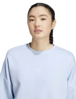 ADIDAS Essentials Small Logo Feelcozy Sweatshirt - Glow Blue/White -The Sports Edit Store adidas essentials small logo feelcozy sweatshirt blue white jv7297 3
