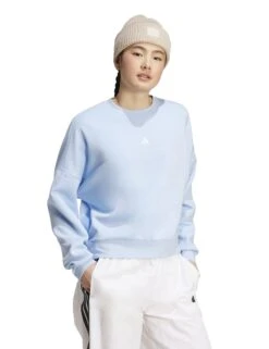 ADIDAS Essentials Small Logo Feelcozy Sweatshirt - Glow Blue/White -The Sports Edit Store adidas essentials small logo feelcozy sweatshirt blue white jv7297 5
