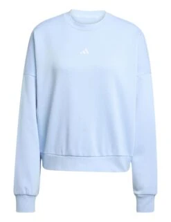ADIDAS Essentials Small Logo Feelcozy Sweatshirt - Glow Blue/White -The Sports Edit Store adidas essentials small logo feelcozy sweatshirt blue white jv7297 6