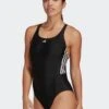 ADIDAS Mid 3-Stripes Swimsuit - Black/White -The Sports Edit Store adidas mid 3 stripes swimsuit black white HA5993 1