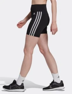 ADIDAS Training Essentials 3-Stripes High Waisted Short Leggings - Black -The Sports Edit Store adidas training essentials 3 stripes hw short leggings black hk9964 7