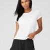 All Day Short Sleeve - White -The Sports Edit Store alo yoga all day short sleeve white W1430R 1