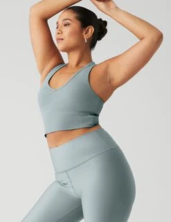Goddess Ribbed Cropped Racerback Tank - Cosmic Grey -The Sports Edit Store alo yoga goddess ribbed cropped racerback tank cosmic grey W9565R 2