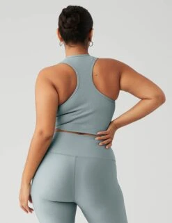 Goddess Ribbed Cropped Racerback Tank - Cosmic Grey -The Sports Edit Store alo yoga goddess ribbed cropped racerback tank cosmic grey W9565R 3