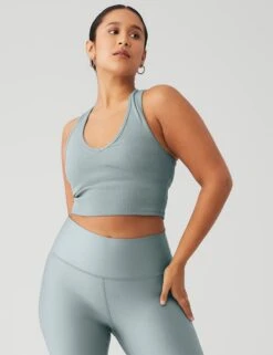Goddess Ribbed Cropped Racerback Tank - Cosmic Grey -The Sports Edit Store alo yoga goddess ribbed cropped racerback tank cosmic grey W9565R 4