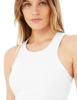Ribbed Aspire Full Length Tank - White -The Sports Edit Store alo yoga ribbed aspire full length tank white W9477R 3