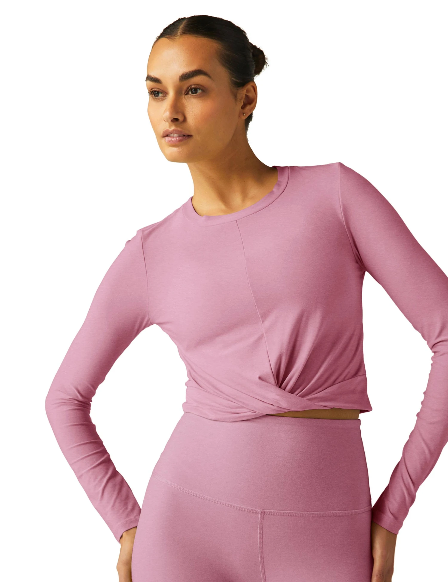 Beyond Yoga Featherweight Center Stage Cropped Long Sleeve Pullover - Pink Haze Heather 5 Beyond Yoga Featherweight Center Stage Cropped Long Sleeve Pullover - Pink Haze Heather - Image 3