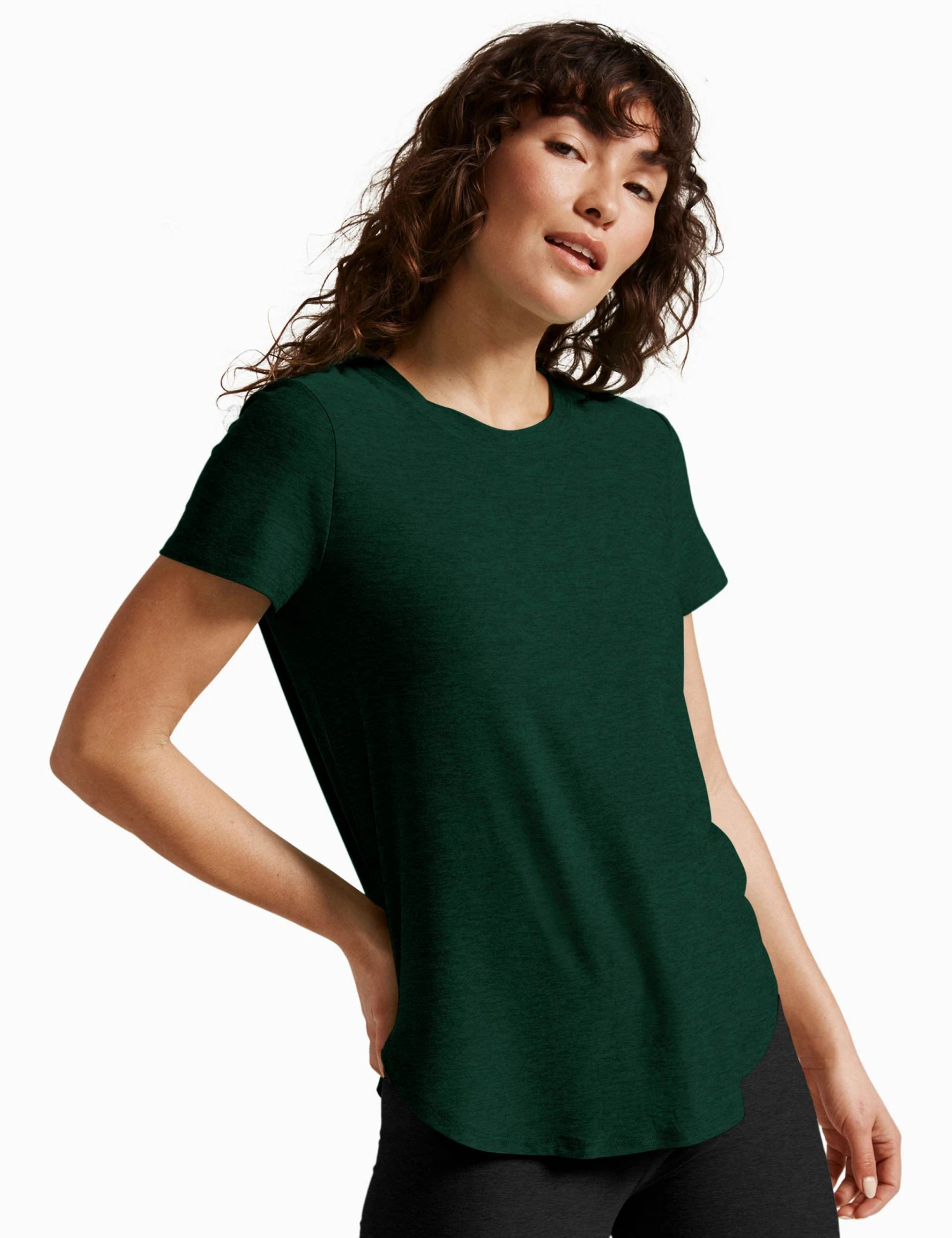 Beyond Yoga Featherweight On The Down Low Tee - Dark Spruce Green Heather 3 Beyond Yoga Featherweight On The Down Low Tee - Dark Spruce Green Heather