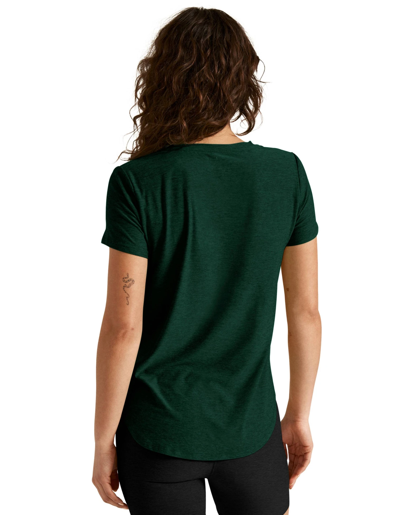 Beyond Yoga Featherweight On The Down Low Tee - Dark Spruce Green Heather 4 Beyond Yoga Featherweight On The Down Low Tee - Dark Spruce Green Heather - Image 2