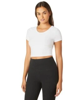 Beyond Yoga Featherweight Perspective Cropped Tee - Cloud White -The Sports Edit Store beyond yoga featherweight perspective cropped tee cloud white LWSD7842 5