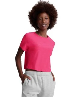 Beyond Yoga Featherweight Supreme Cropped Tee - Vivid Pink Heather