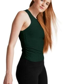 Beyond Yoga Featherweight Your Fit Shirred Tank - Dark Spruce Green Heather -The Sports Edit Store beyond yoga featherweight your fit shirred tank dark spruce green heather lwsd4697 2