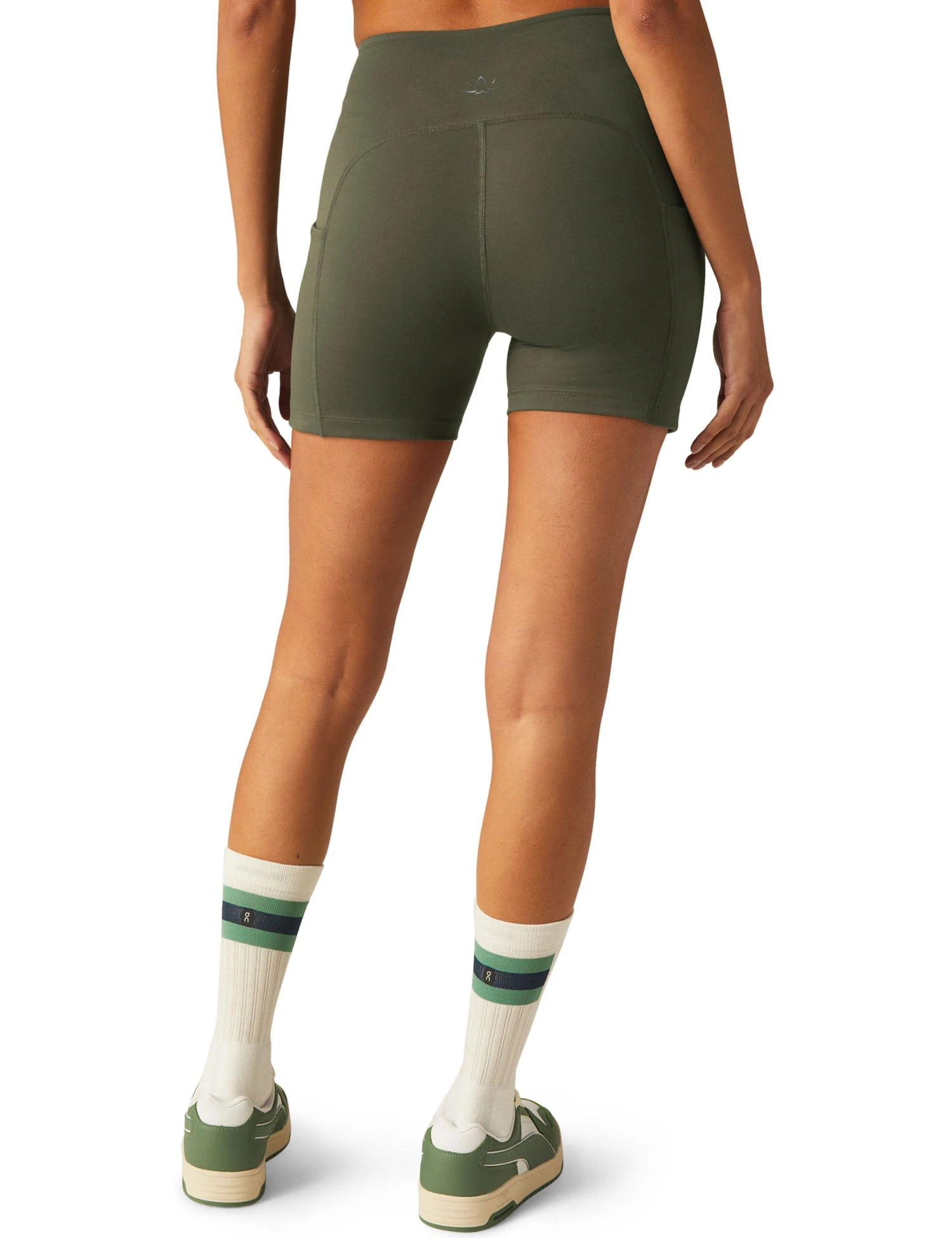 Beyond Yoga POWERBEYOND Strive Pocket Biker Short - Modern Olive 5 Beyond Yoga POWERBEYOND Strive Pocket Biker Short - Modern Olive - Image 3